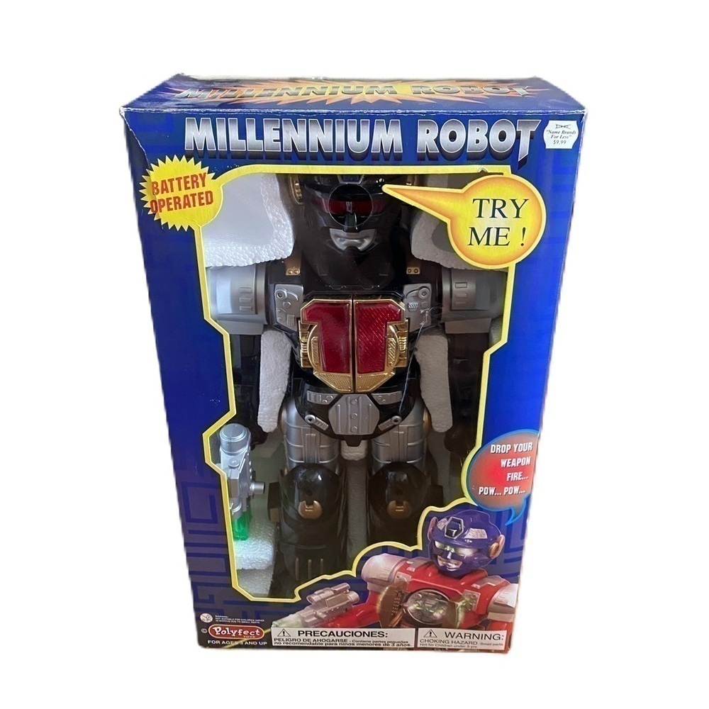 Vintage Millennium Robot Battery Operated Toy NEW Gray Blue 16” Tall